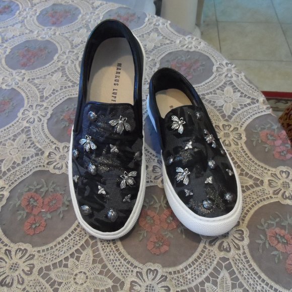 Markus Lupfer Gray/Black Print Silver Tone Metal Embellish Loafer Size 38M - Picture 3 of 14